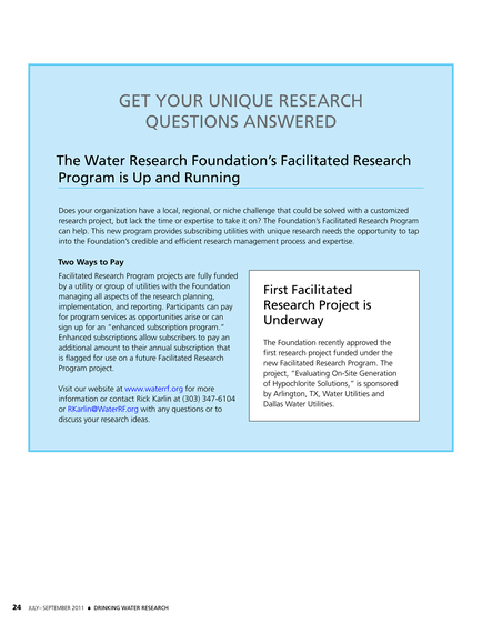 Efforts Underway To Fully Fund Idea >> Drinking Water Research July September 2011 Page 24 25 Efforts Underway To Fully Fund Idea >> Drinking Water Research July September 2011 Page 24 25