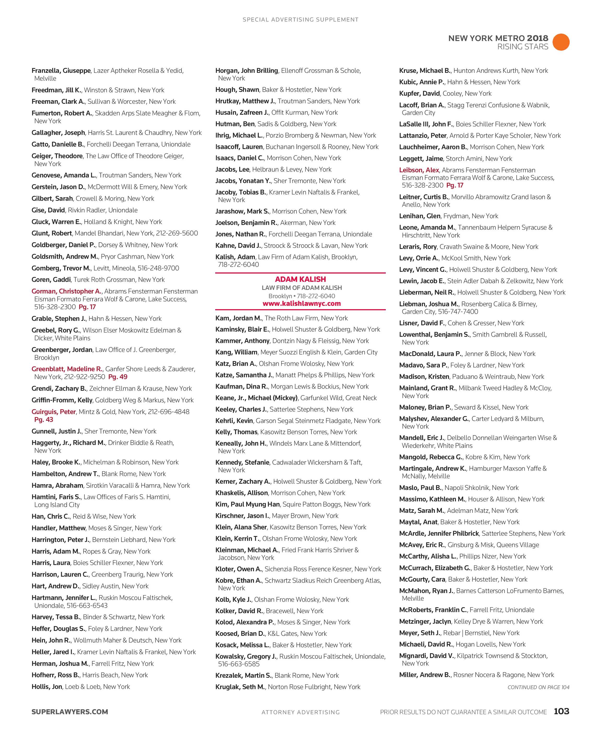 Super Lawyers New York Metro 18 Supplement Page 103