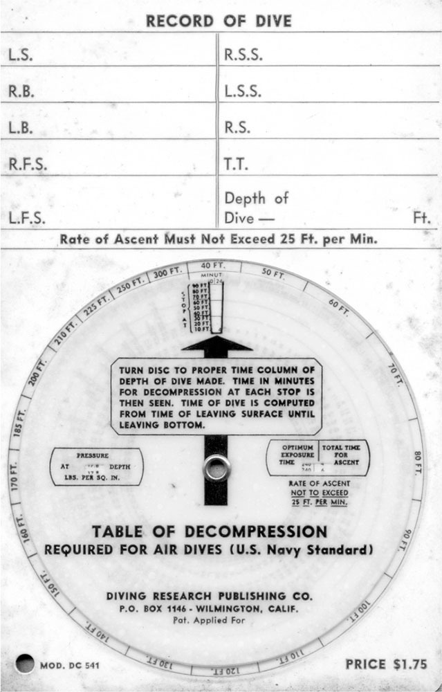 slotted disc decompression calculator produced by e.r. cross