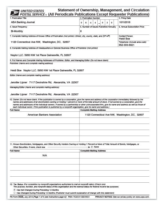 Aba Banking Journal Baks November December 2018 Usps Statement Of Ownership