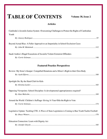 Children S Legal Rights Journal Volume 38 Issue 2 Front Cover