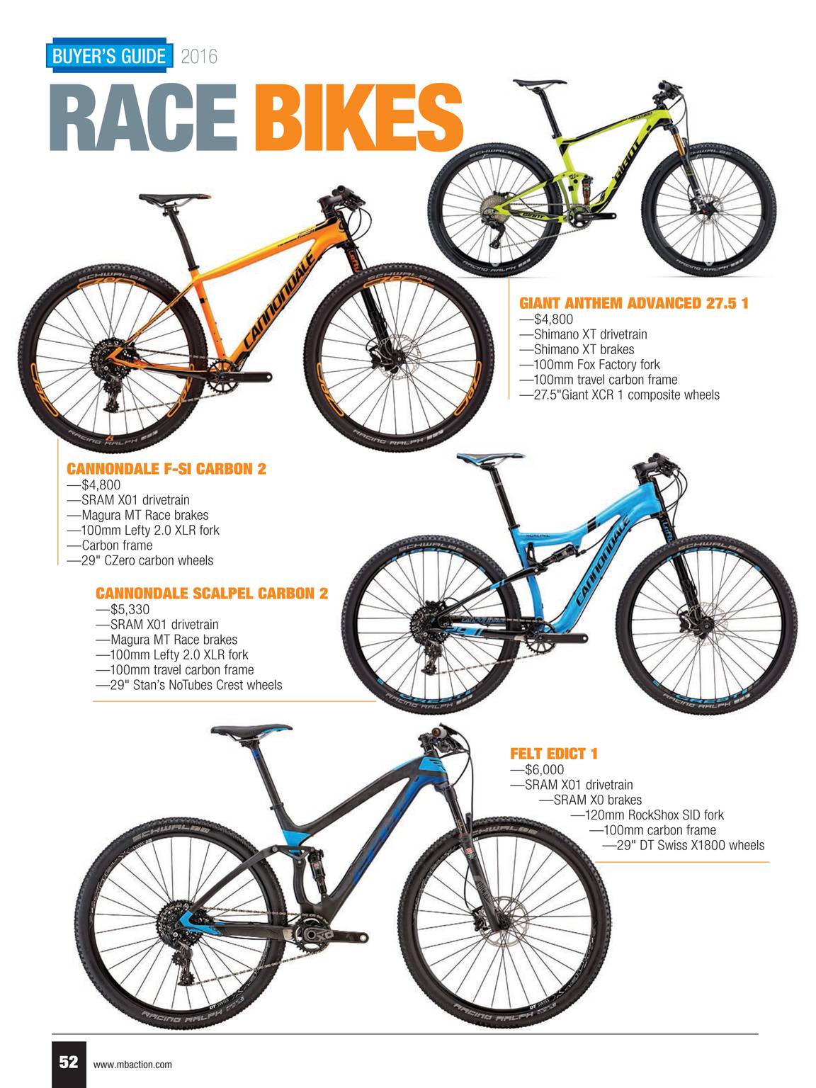 Mountain Bike Action 2016 Buyers Guide page 52