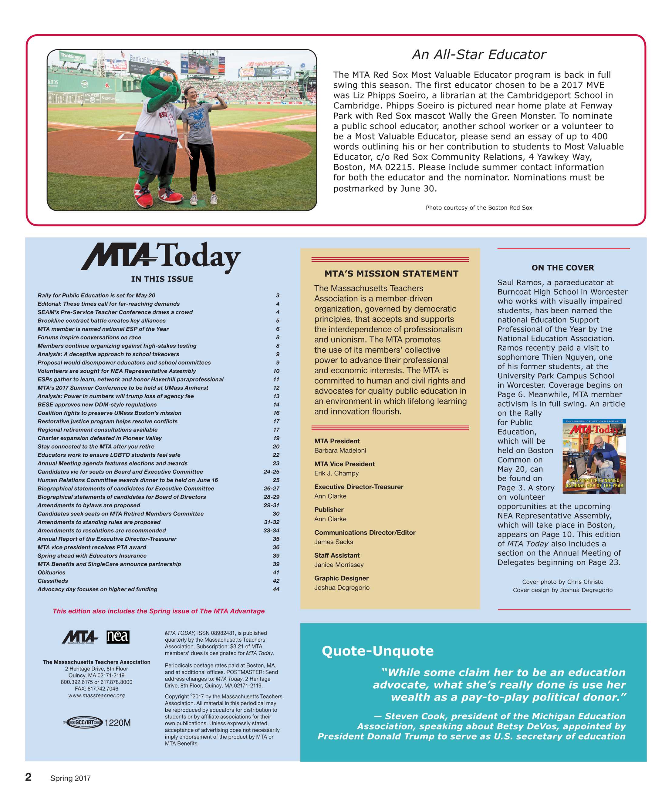 MTA Today - Spring 2017 - An All-Star Educator