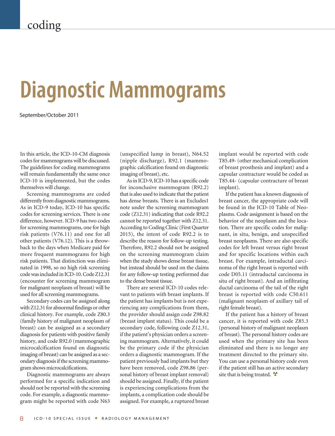 Radiology Management ICD 10 2017 page Cover